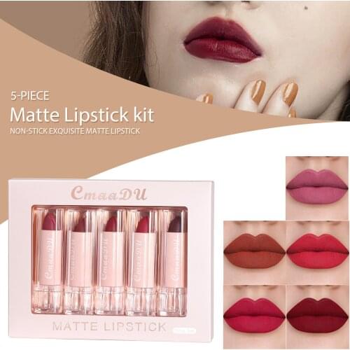 5 Colors Makeup Lipstick Cosmetics Lipstick Set Lip Tint Non-Stick Cup Not FadeWaterproof Maquillaje Matte Long Lasting Make Up