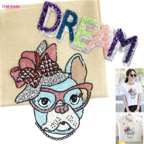 Embroidery sequined bow dog patch,cartoon badge,butterfly appliques diy accessory A21821