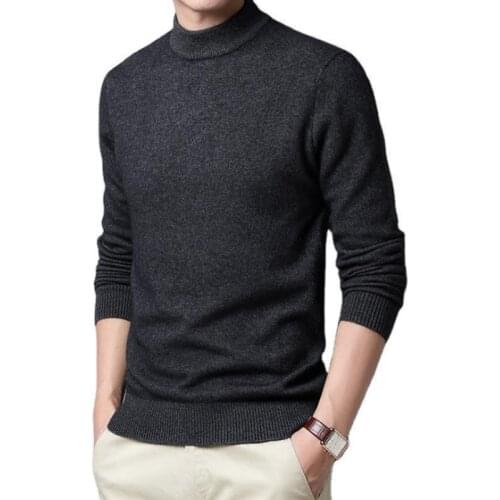 New Imitation Cashmere Mens Sweater Autumn Winter Mock Neck Knitted Pullover Men Solid Color Bottoming Sweater Mens Clothing