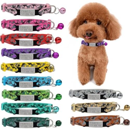 Personalized ID Nylon Collar Custom Engraving Camouflage Print Cat Small Dog Cute Adjustable for Puppy Kittens Necklace