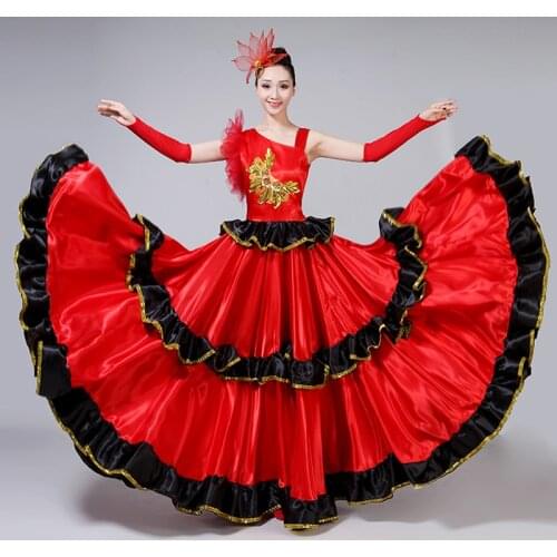 Ballroom Standard Dance Dresses Women Red Spanish Dress Flamenco Costume Adult Clothes Stage Competition Performance Wear DN3045