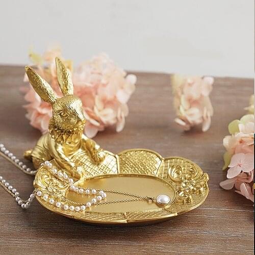 Golden Bunny Jewelry Display Stand Adornment Rabbit Ornament, Necklace Earrings Storage Stand Rack Tray for Girl Women Gift