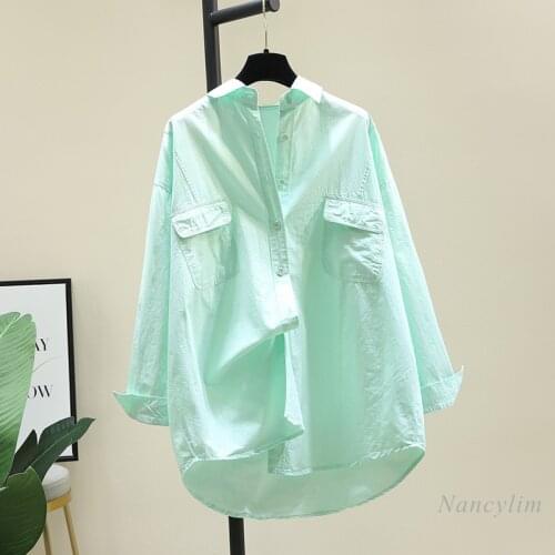 Causal Cotton and Linen Shirt for Woman Spring 2021 New Fashion Korean Style Double Pocket Loose Outerwear Top Blusas Blouses