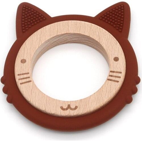 Silicone Wooden Toys Beech Silicone Teething Ring Chewing Teether Ring Baby Toy For Teeth Beech Wood Rings Bracelet Shower Gift