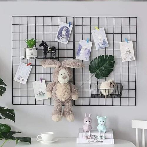 Modern Home Wall Decoration Iron Grid Decor Photo Frame Wall Art Display Mesh Storage Shelf Organizer Postcards DIY Rack Holder