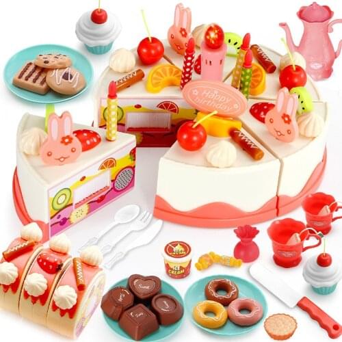 Light Singing Happy Cut Birthday Cake Pretend Play House Toy Afternoon Tea Dessert Music For Children Educational Birthday Gift