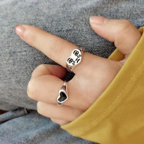 Creative Cry Face Rings for Women Trendy Fashion Heart-shaped Female Resizable Finger Ring Jewelry Ladies Bar Night Club Jewelry