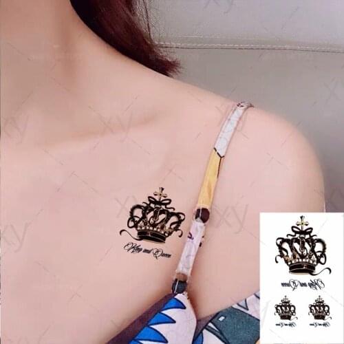 Waterproof Temporary Tattoo Sticker Crown Cross English Letter Black Tatto Flash Tatoo Fake Tattoos for Men Women Kids 10.5*6 Cm