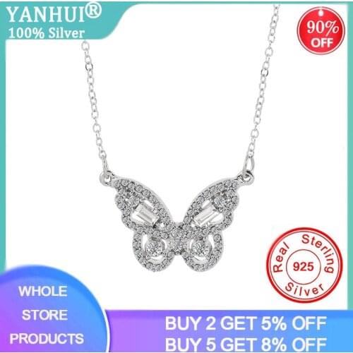 YANHUI New Design Original 925 Silver Butterfly Necklace for Women Girls Charming Butterflies Pendant Choker Necklaces Jewelry