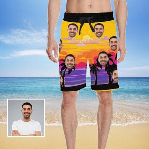 YesCustom Custom Face Photo At Dusk Swimsuit Wear Elastic Waist Quick Dry Soft Mens Casual Trunk Surfing Shorts Beach Sports