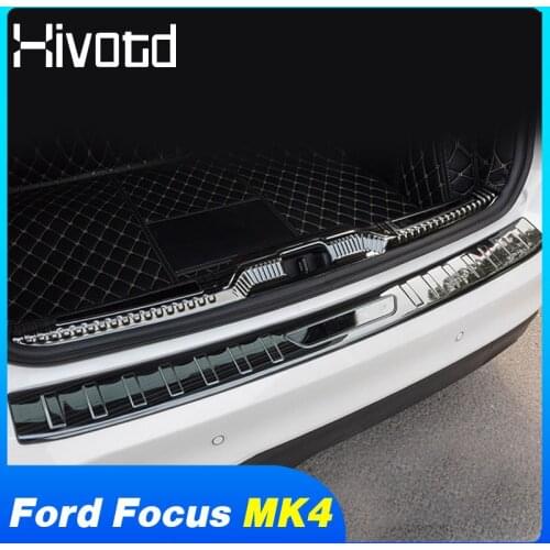 Rear Bumper Protector Trim Anti-Scratch Trunk Sill Scuff Plate Guard Car Styling For Focus MK4 ST Line 2019 2020 Accessories