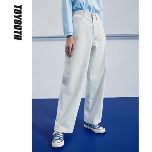 Toyouth Women Jeans Autumn Baggy Straight Wide Leg White Trousers Casual Loose Streetwear Denim Pants