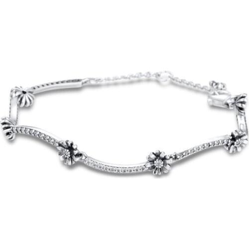 Female Silver 925 Jewelry Sparkling Daisy Flower Bracelets for Women Fashion cheap браслеты Chain Bracelet