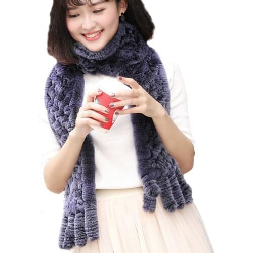 Winter Real Fur Scarf For Women Rex Rabbit Warm Neckerchief With Tassel Hollow out woven 180*14cm