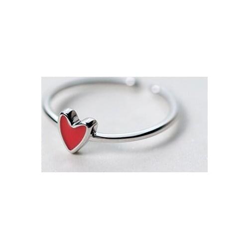 Hot Sale 925 Sterling Silver Party Finger Ring For Women Original Fine Jewelry Gift Red heart Ring Adjustable Rings