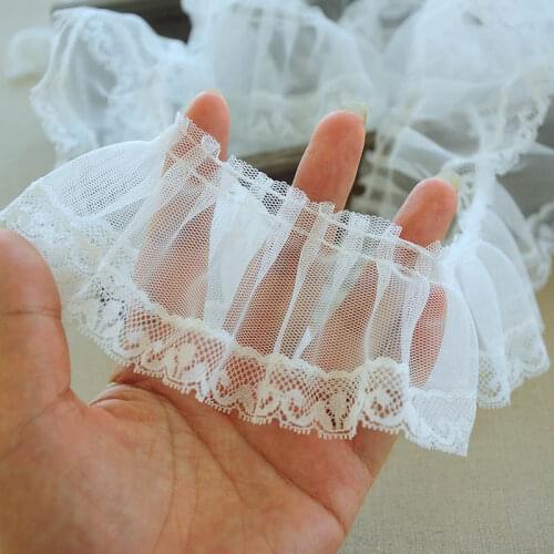 1M Embroidery Pleated Lace Guipure Ribbon 6cm White Lace Fabric For Dresses Craft Supplies Sewing dentelle encaje koronka K41