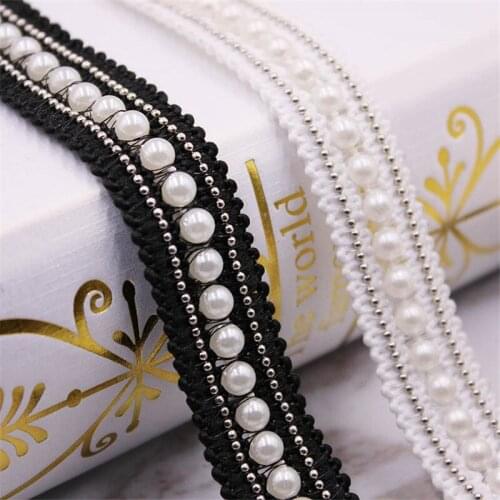 1 Yards/lot White/black Pearl Beaded Lace Trim Tape Fabric Lace Ribbon DIY Collar Sewing Garment Embroidered Headdress Materials