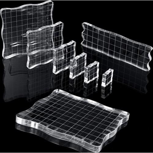 7 Pieces Stamp Blocks Acrylic Clear Stamping Blocks Tools with Grid and Grip, Decorative Stamp Blocks for Scrapbooking Crafts Ma