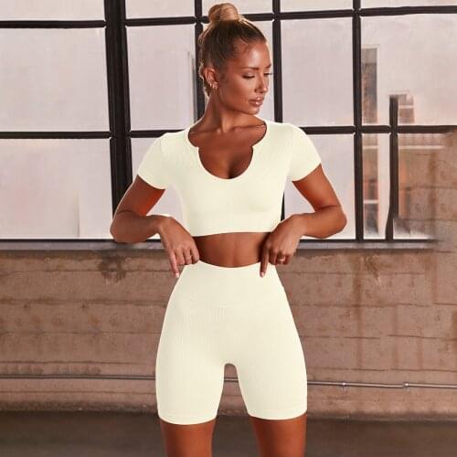 Seamless Women Yoga Sets High Waist Yoga Pants Gym Clothing Women Sportswear Sport Shorts Sports Bra T-shirt Workout Sports Set