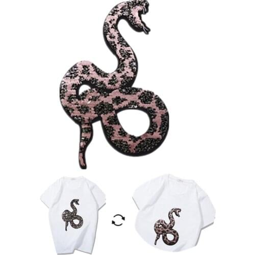Sequins Patch 347mm Snake Reversible Change Color Patches For Clothing Logo Strange Things Stickers Deal With It Tshirt Coat