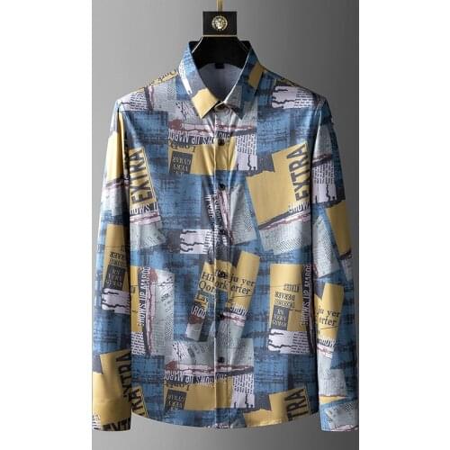 Brand Vintage Printed Shirts for Men Slim Long Sleeve Casual Shirt Male Business Social Formal Dress Shirts Streetwear Clothing