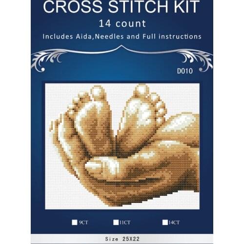Love Hand hold baby feet, Counted Cross Stitch 14CT Cross Stitch Sets Wholesale cartoon Cross-stitch Kits Embroidery Needlework