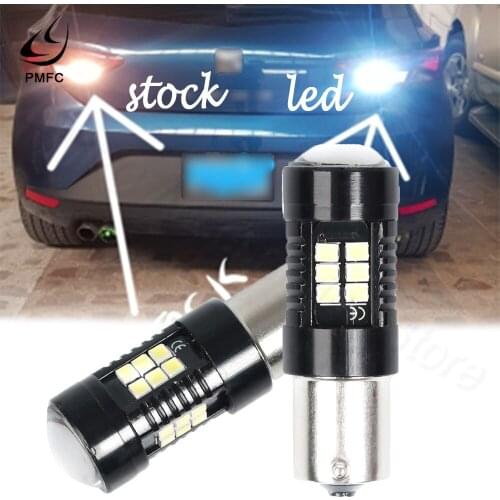 PMFC LED DRL Daytime Running Light Auto Fog Indicator brake Red Lamp 2pcs P21W 1156 BA15S BAY15D Canbus Car Bulb 3030 21SMD