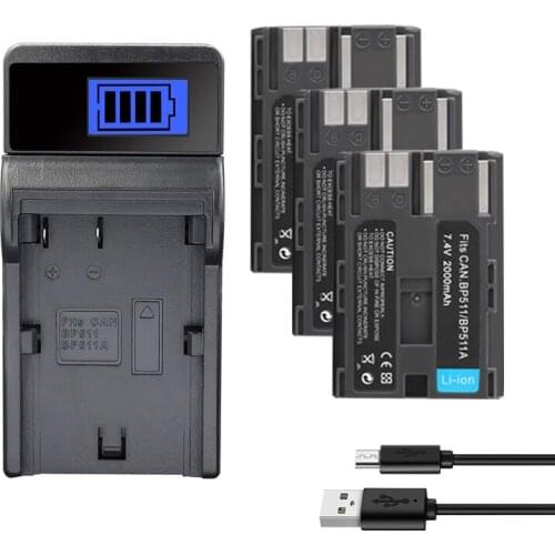 BP-511/BP-511A Battery For Canon EOS 40D 300D 5D 20D 30D 50D 10D D60 G6 BP511 FV40 FV30 FV100 200 Camera Batteries 2000mah