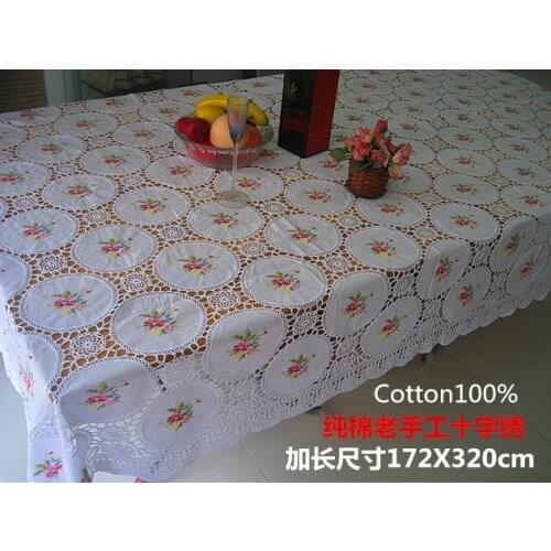 Exquisite full work cross stitch tablecloth, old hand made cotton covered cloth 165X305cm long