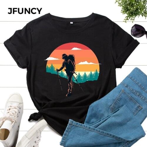 JFUNCY Women Oversized Cotton T-shirts Harajuku Graphic Tee Shirts Female Plus Size Tops Woman Short Sleeve Casual Loose Tshirts