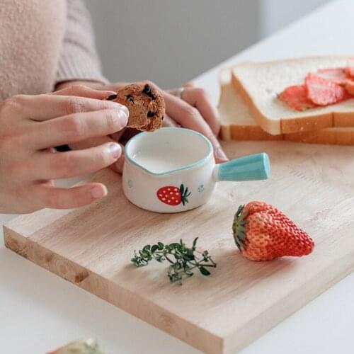 Ceramic Mini Saucepan Milk Jar With Handle Coffee Sugar Bowls Strawberry Floral Pattern Kitchen Cookware