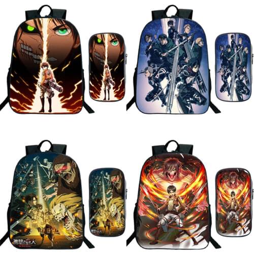 Anime Attack on Titan Backpack Pen Bag 2Pcs Set 3D Levi Eren School Backpacks for Boys Girls Cartoon Schoolbag Children Rucksack