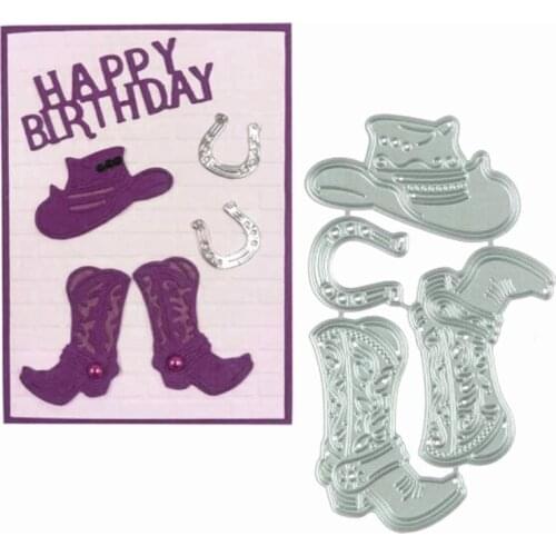 Cowboy Boots Hat Set Dies Cut Scrapbooking Stencil Template for DIY Embossing Paper Photo Album Greeting Gift Cards Cut Die