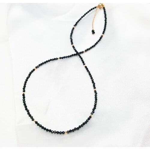 LiiJi Unique Women Necklacce Real Black Spinel 2mm 925 sterling silver Choker Shining Necklace 15''-18'' Mothers Day Gift
