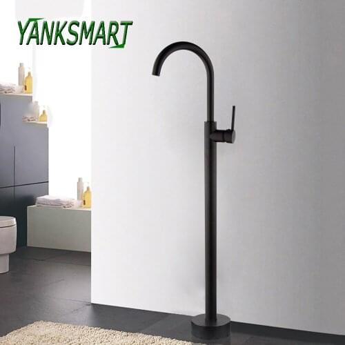YANKSMART Matte Black Bathroom Faucet Floor Mounted Bathtub Single Handle Bath Faucet Combo Kit Hot And Cold Mixer Water Tap