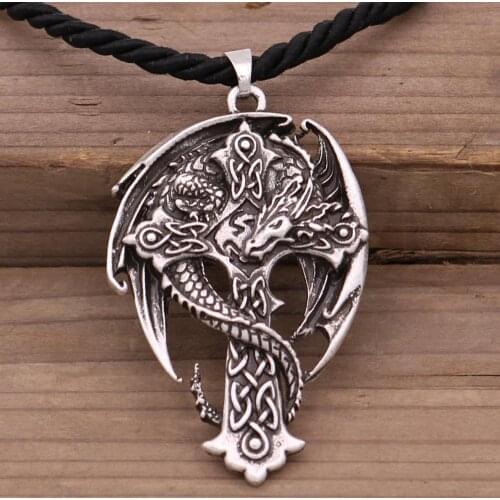Mens Dragon Pendant Necklace Celt Vintage Metal Dragon Wing Cross Sword Punk religious guardian Gothic Necklaces Unique Design