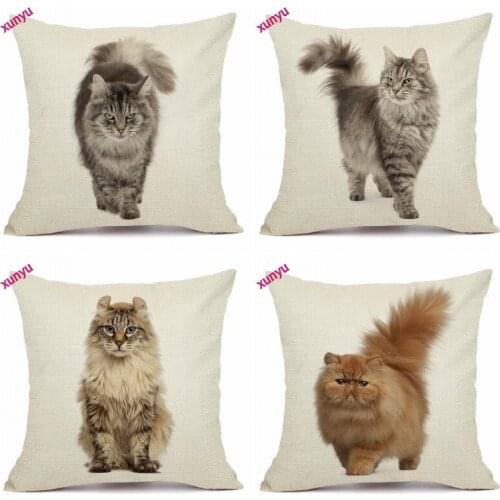 XUNYU Pet Cat Cushion Cover 45x45cm Animal Pillow Case Linen Pillowcase Home Decorative Throw Pillow Cover for Sofa BT008