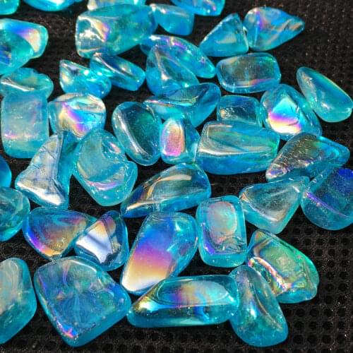 Wholesale Rainbow Aura Quartz Crystal Colored Tumbled Stones Titanium Coated