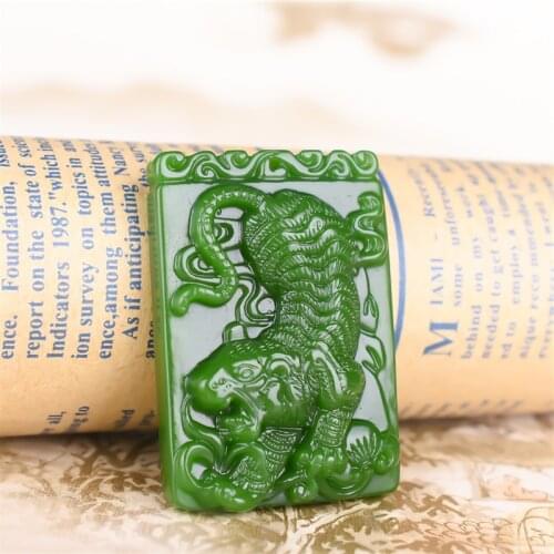 Tiger Natural Green Jade Pendant Necklace Hand-Carved Chinese Charm Jewelry Fashion Accessories Amulet for Men Women Gifts