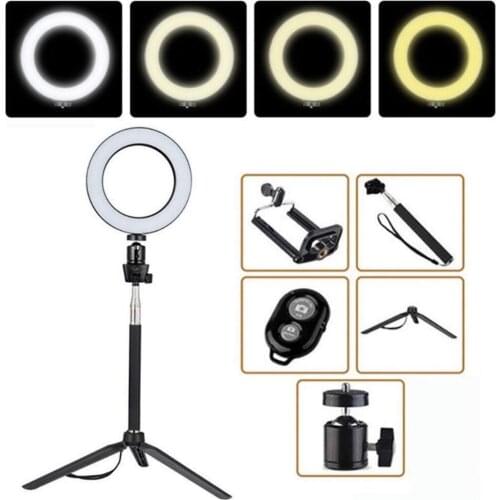 Portrait Photography Selfie Stick with 14.5/16/20 cm Dimmable LED Lampe Ring Light Photo Tripod for Live Stream Video Shooting