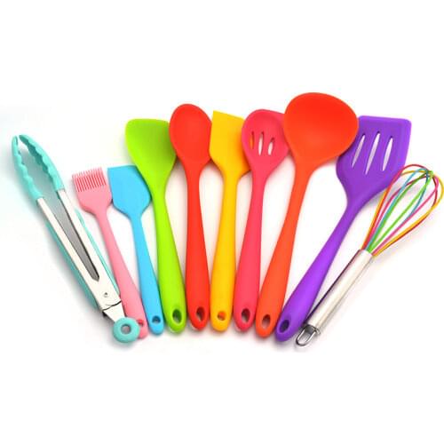 Color silicone kitchenware 10 Piece Set non stick pot silicone kitchenware set cooking shovel spoon tool cooking tools