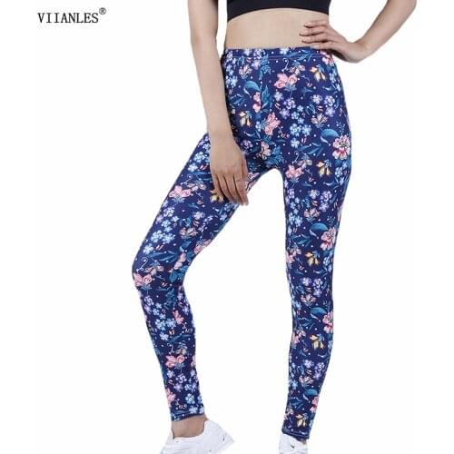 VIIANLES Sports Leggings 2021 New Floral Elastic Fashionable Slim Bottoming Elastic Hip Lifting Yoga Pants Polyester Printed