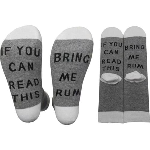 Men Women Cotton Letters Printed Warm Crew Socks Funny If You Can Read This Bring Me A Rum Jacquard Contrast Color Cozy Hosiery