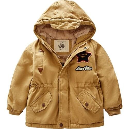 Children Ourdoor Windproof Coat School Wear 2-8 Year Boys Girls Winter Plus Fleece Warm Jacket Thick Cotton Hooded Coat For Boys