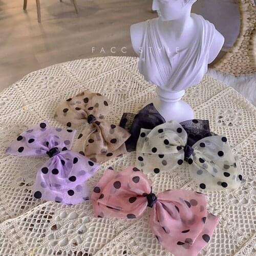 1pc Fashion Chiffon lace Hair Clips Barrettes Bows Romantic French Dots Yarn For Woman Girls Hairpin Headwear Hair Accessories