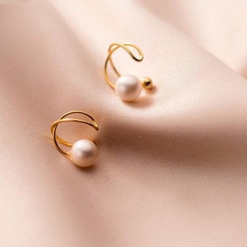 Fashion Gold Color 925 Sterling Silver Ear Cuffs Cross Clip Pearl Earrings for Women Climbers No Piercing Fake Cartilage Earring