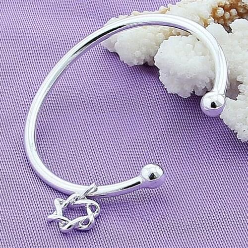 Hot Fashion 925 Sterling Silver Jewelry Open Bracelets Bangles For Women Men Silver Star Pendant Bangle