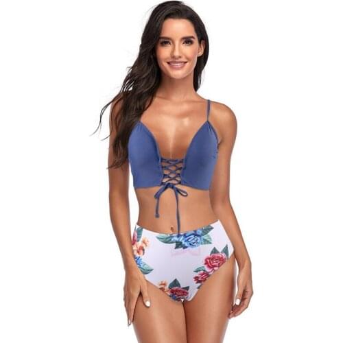 Women Swimsuit Set Two-Piece Sexy Bikini Swimwear Romantic Flower Pattern Summer Ladies Girls Beachwear Bathing Suit