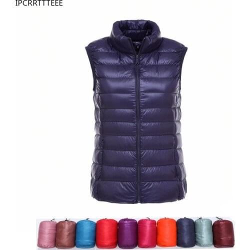 2021 Ultra-light Sleeveless Women Autumn Winter Down Jacket 90% White Duck Feather Warm Waistcoat Down Vest Coats Woman