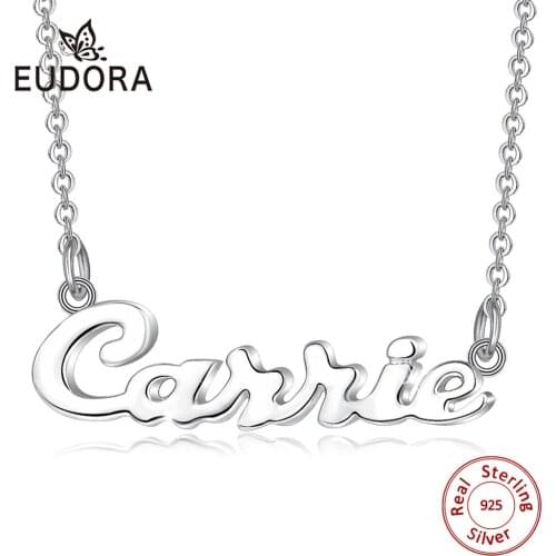 Eudora Sterling Silver Carrie Name Necklace Pendant Letters Necklaces with gift box Women Fashion Jewelry party gift CYD480